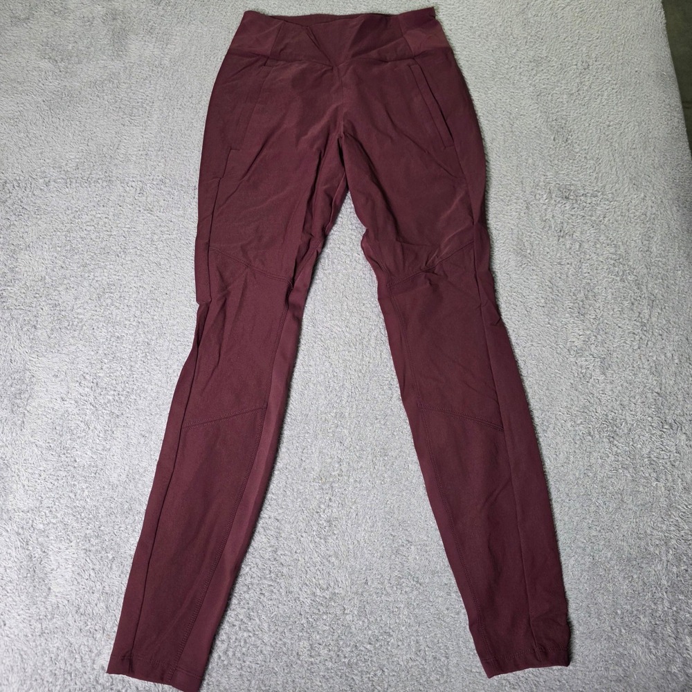Athleta Womens 4 Headlands Hybrid Trek Tight Burgundy Hiking Pants Zip Pockets